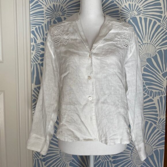 Madewell White Linen Resort Long-Sleeve Eyelet Shirt Size XS - Picture 2 of 12